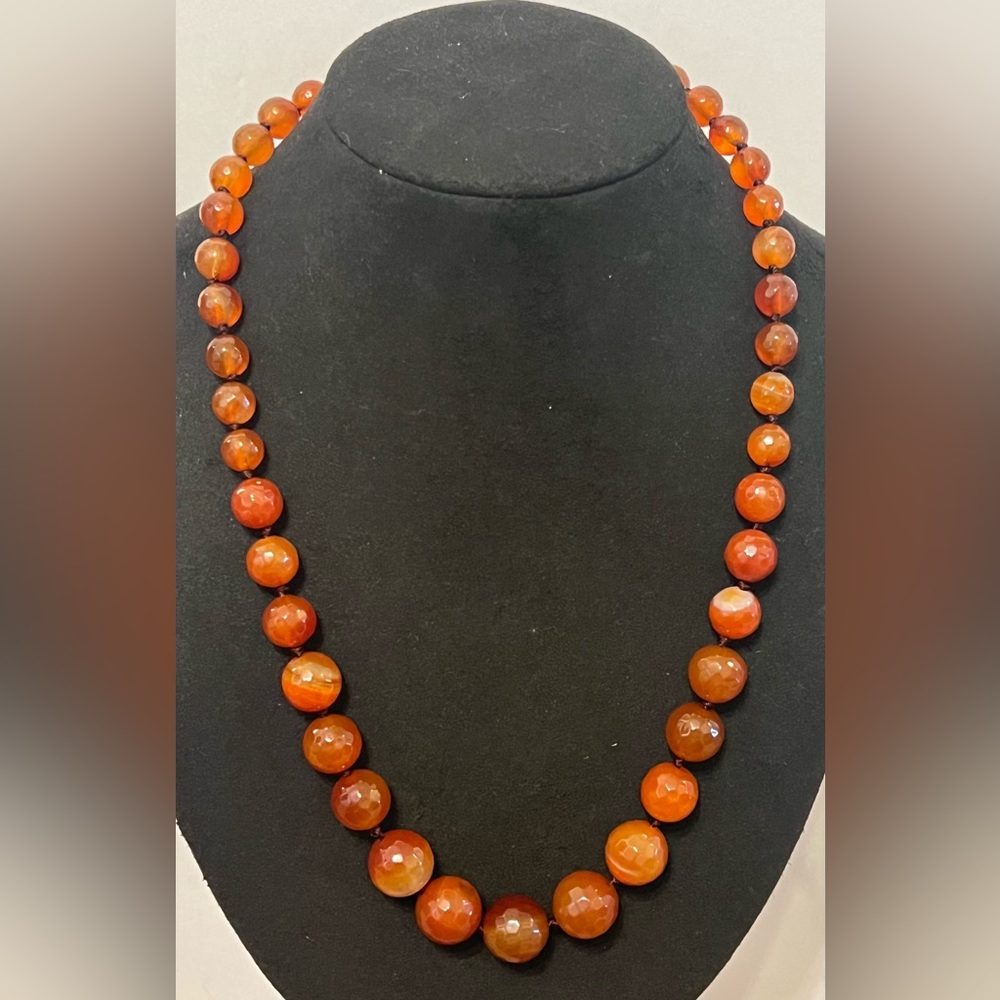 Vintage Coral Glass Graduated Beaded Necklace Art Deco Style  22”L
